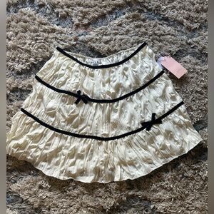 Cream Tiered Mini Skirt with Black Trim